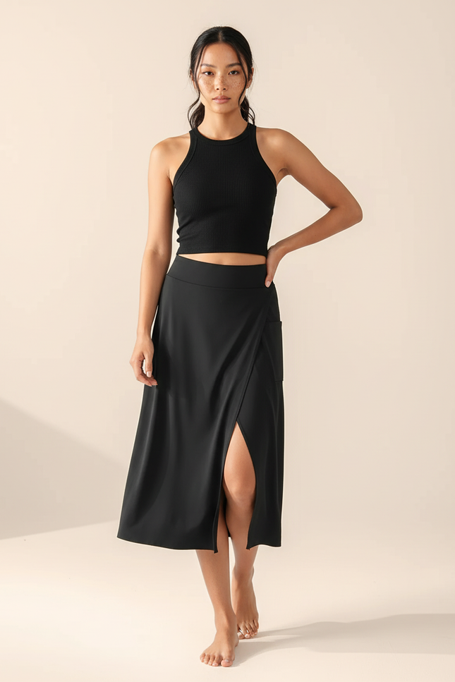 Jupe Portefeuille Noire Fendue Chic