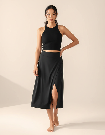 Jupe Portefeuille Noire Fendue Chic