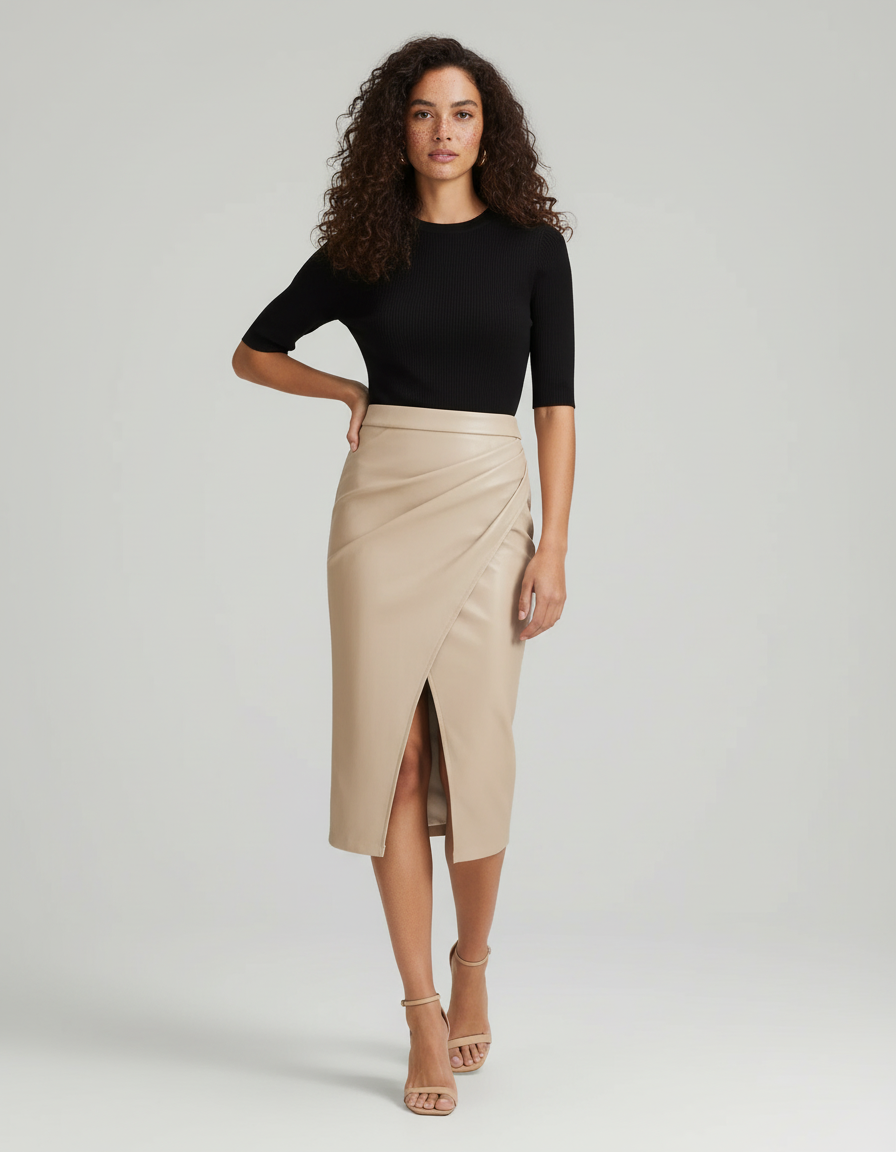 Jupe Portefeuille Simili Cuir