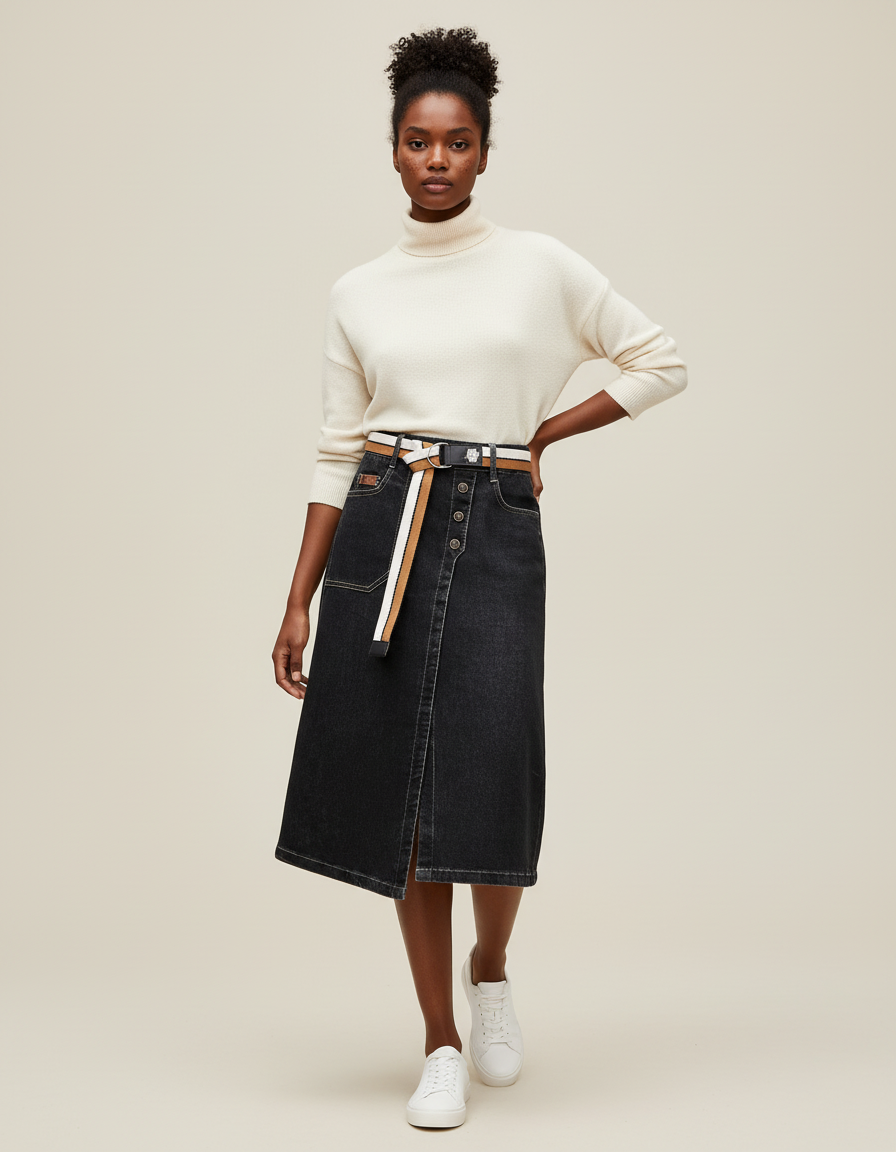 Jupe Portefeuille Noire Femme