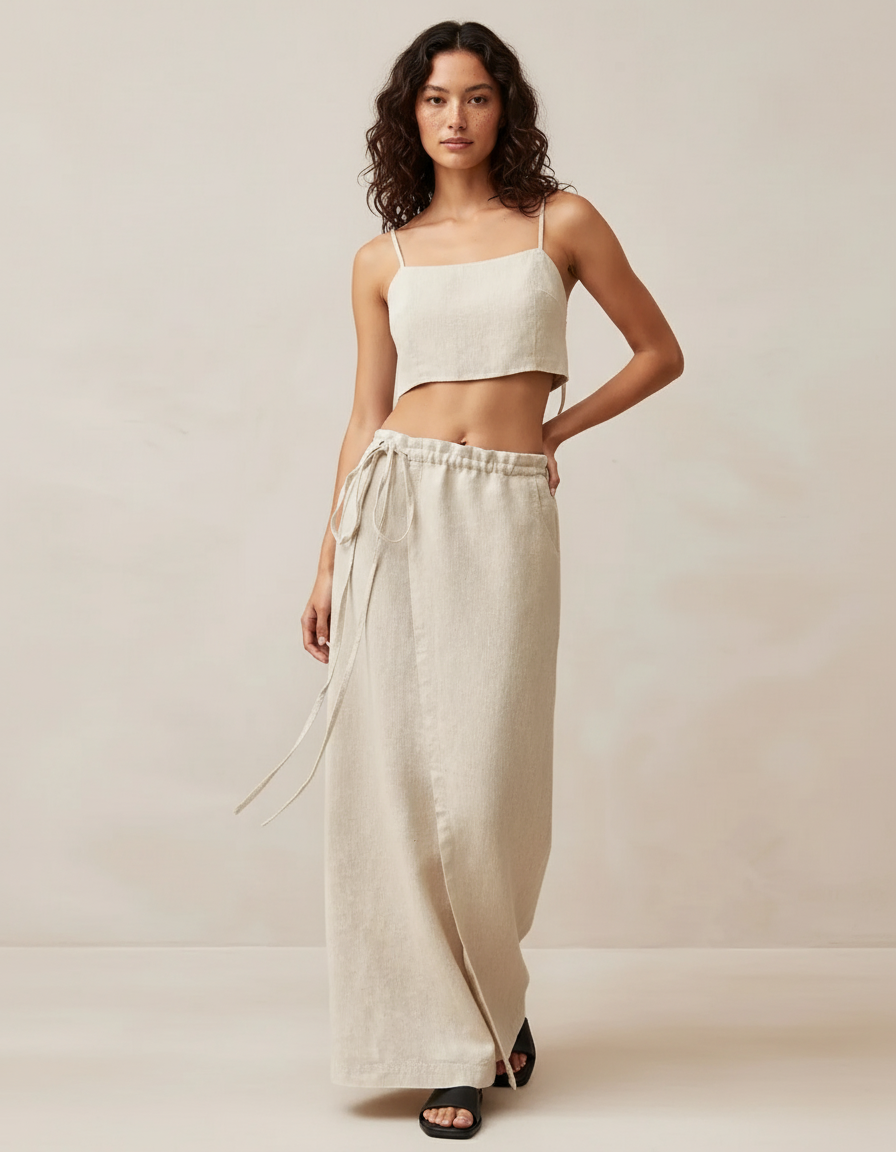 Jupe Portefeuille Longue En Lin