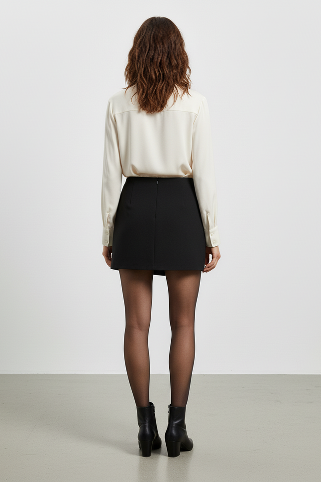 Jupe Portefeuille Noire Asymétrique Chic