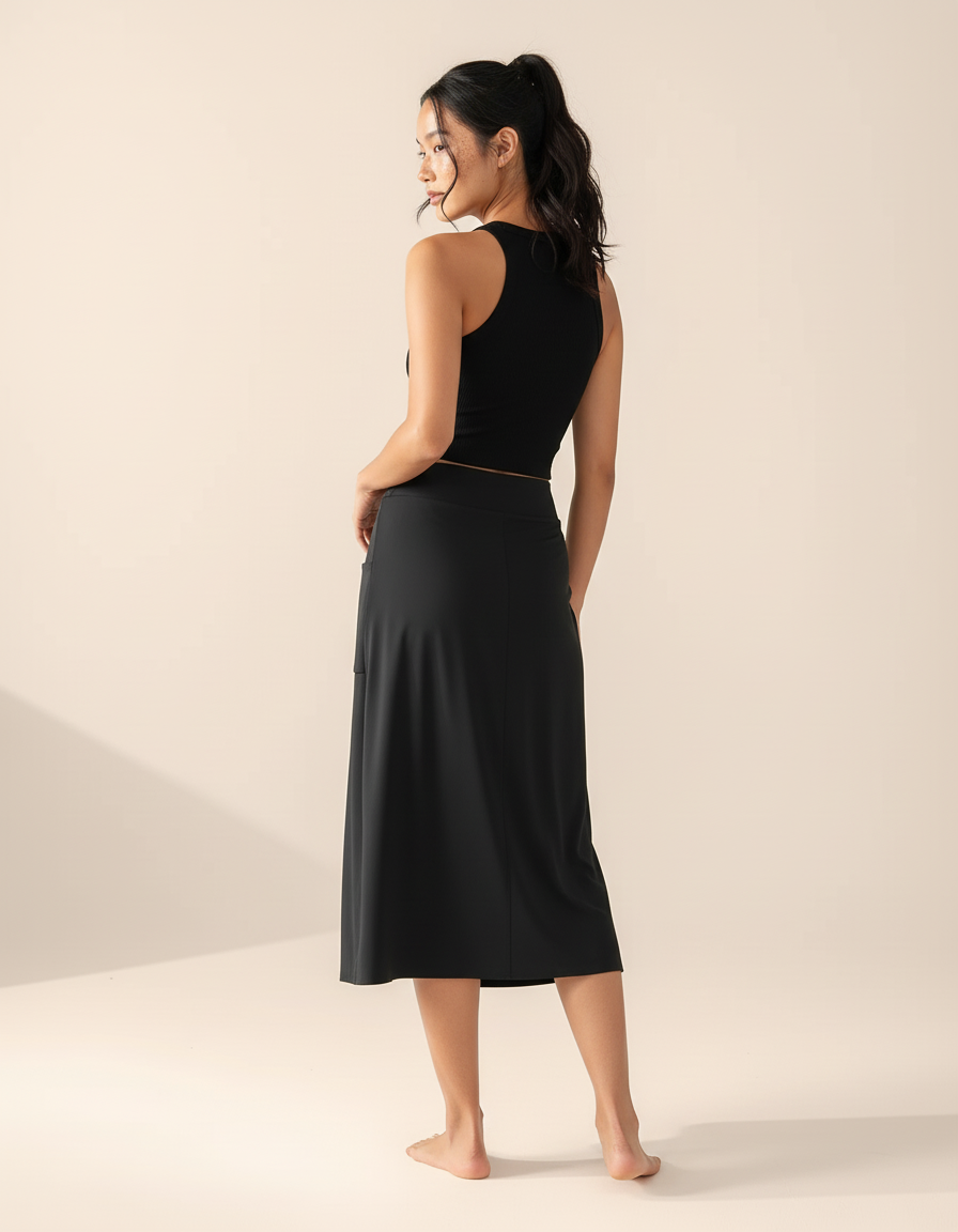 Jupe Portefeuille Noire Fendue Chic