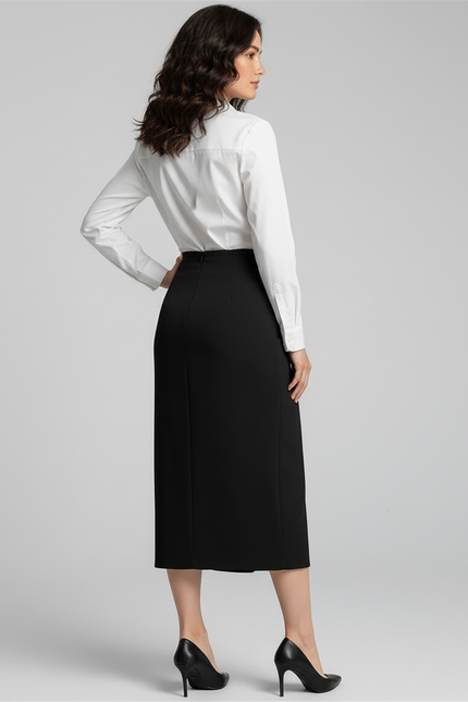 Jupe Portefeuille Noire Mi Longue