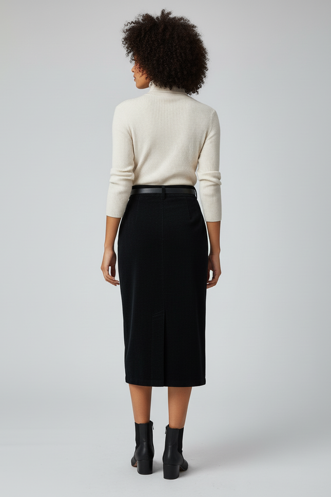 Jupe Portefeuille Noire Côtelée Vintage