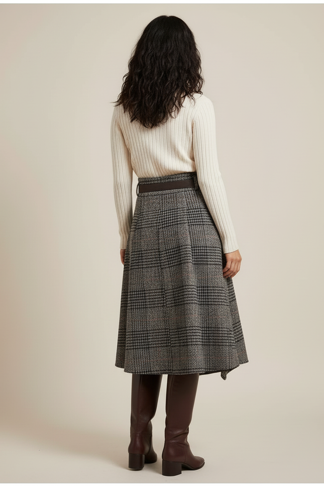 Jupe Portefeuille Gris Carreaux Chic