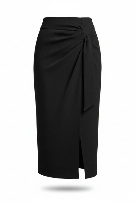 Jupe Portefeuille Noire Mi Longue