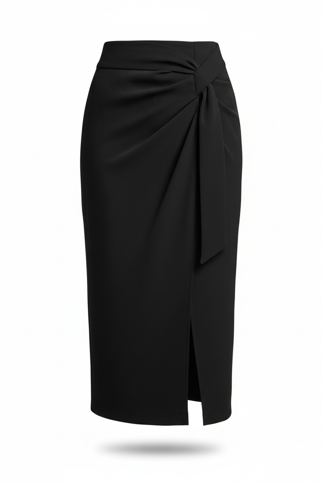 Jupe Portefeuille Noire Mi Longue