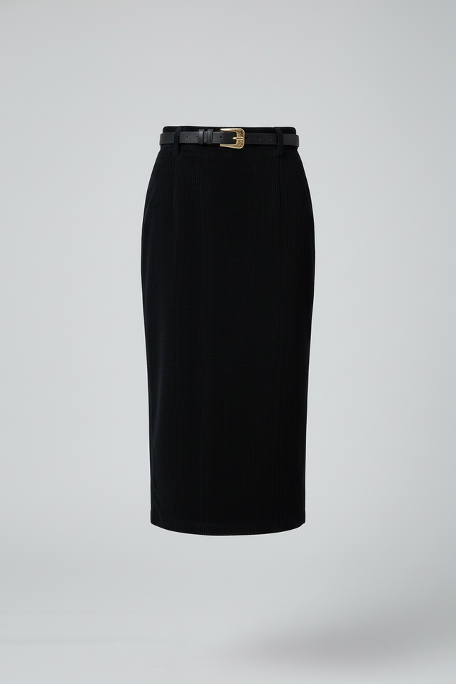 Jupe Portefeuille Noire Côtelée Vintage